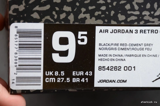 AIR Retro 854262-001 854262-001 (2018) Black Cement 3 Jordan 1123